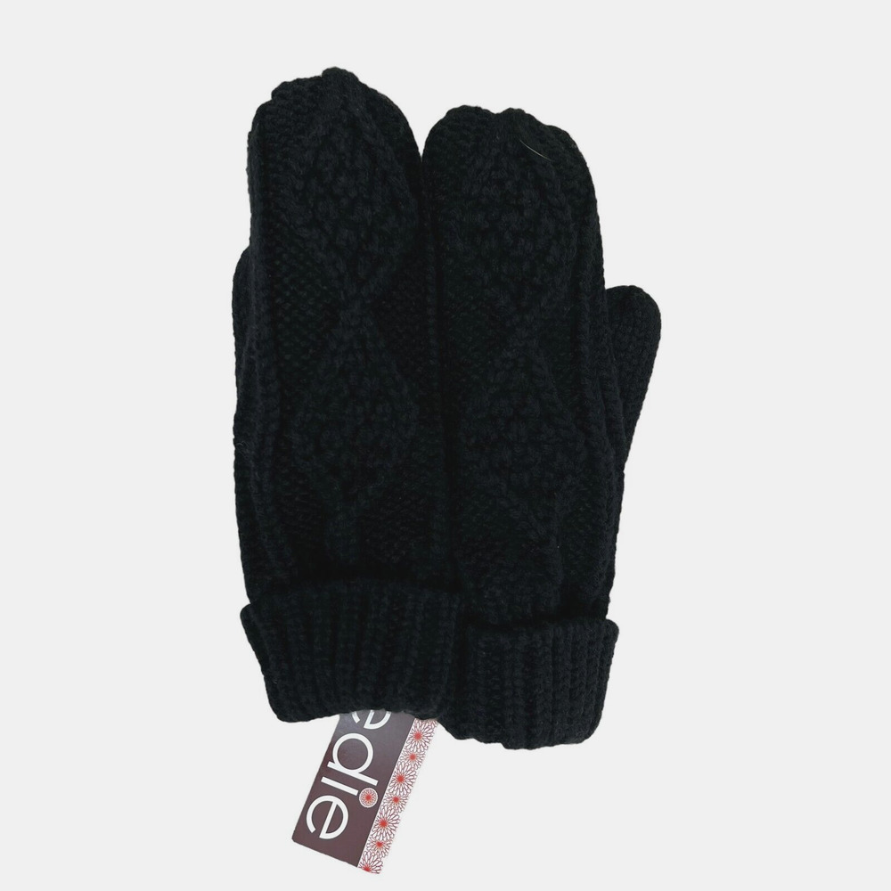 Edie Knit Gloves Mittens Fleece Lined Cuffed Black Women Size OSFA‎